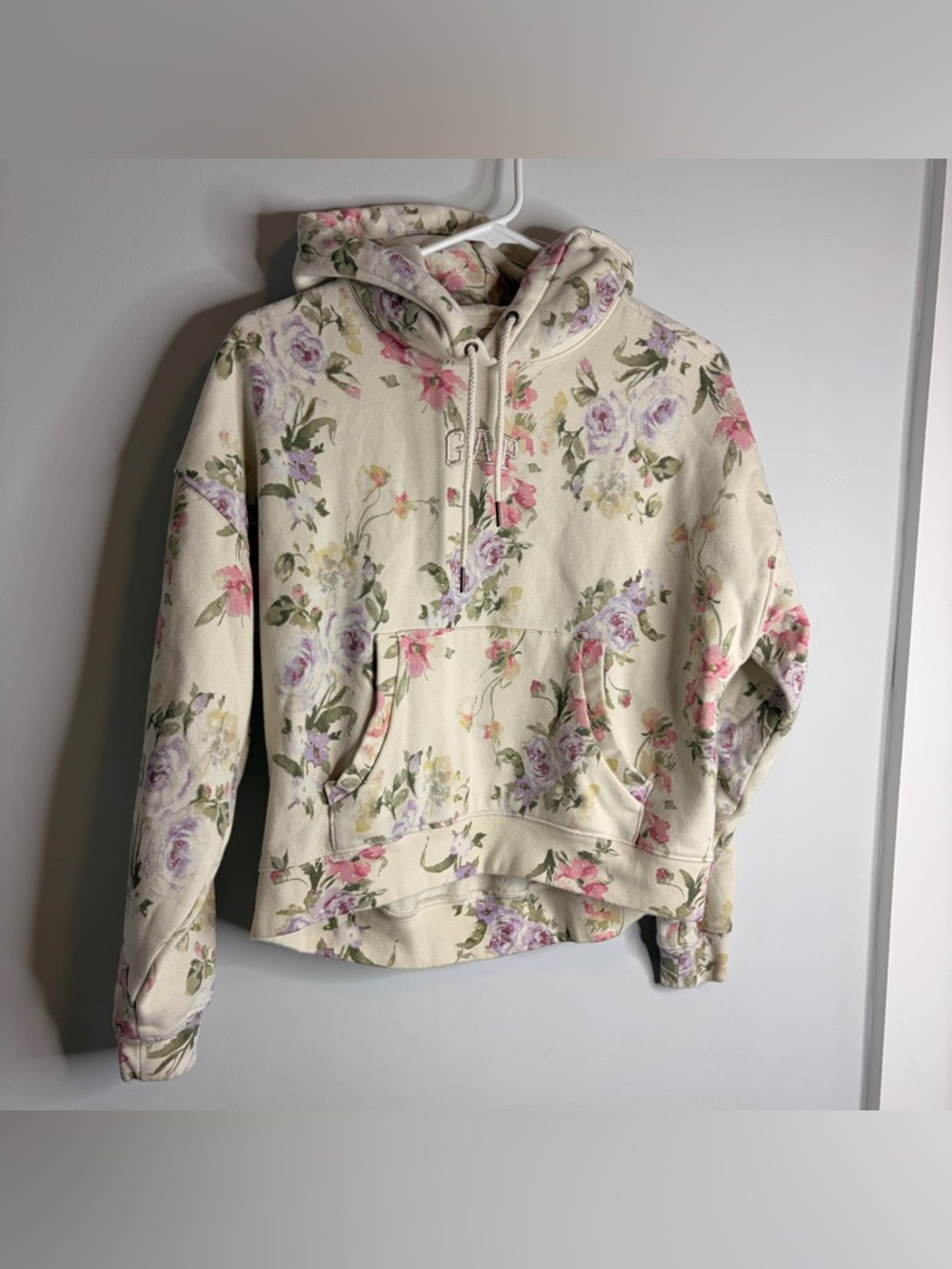 GAP X LoveShackFancy Cream Floral Fleece Hoodie Pink & Purple Floral Print XXS - Picture 3 of 11